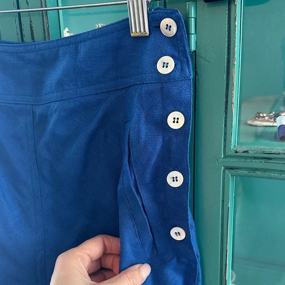 Vintage Linen Liz Sport Blue Women's Skirt with side button details